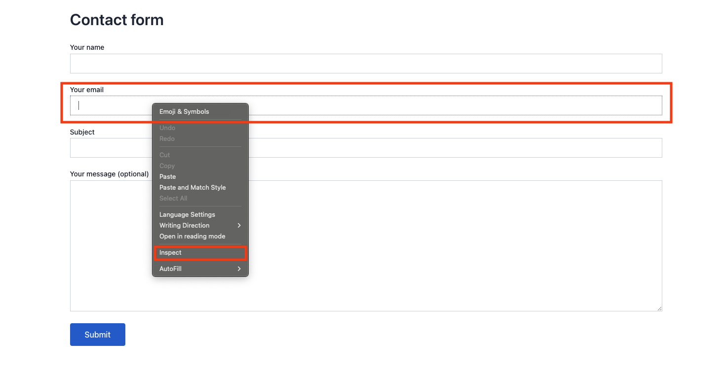 Right-click and inspect screenshot