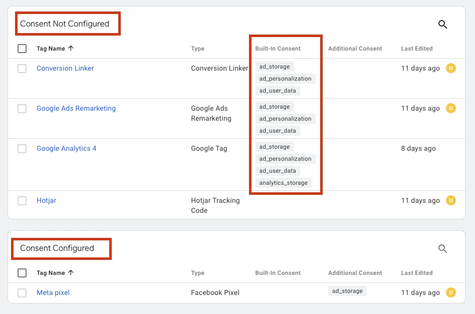 Enable consent overview screen shot